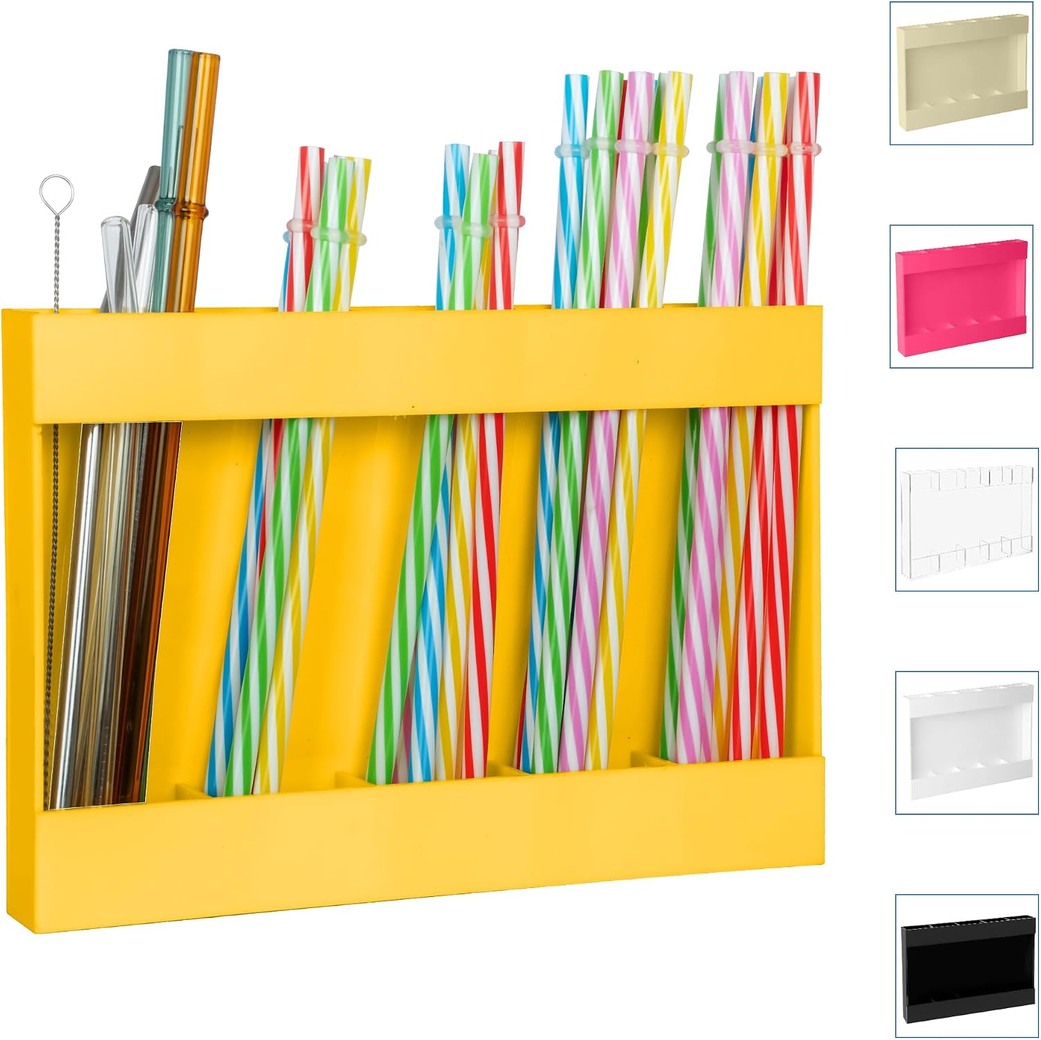 RBACTYES Yellow Acrylic Straw Holder, Adhesive Cabinet Door Organizer