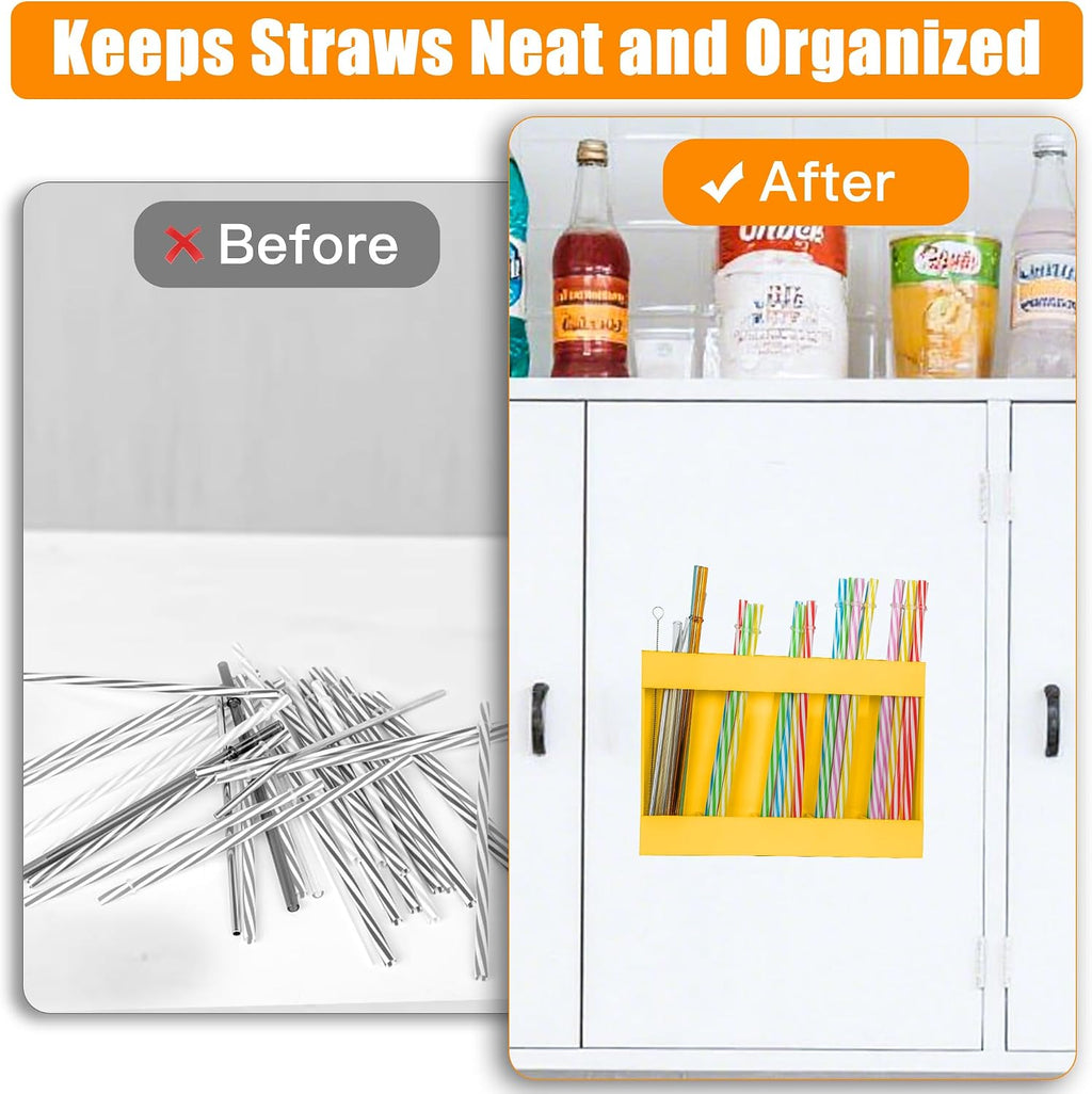 RBACTYES Yellow Acrylic Straw Holder, Adhesive Cabinet Door Organizer