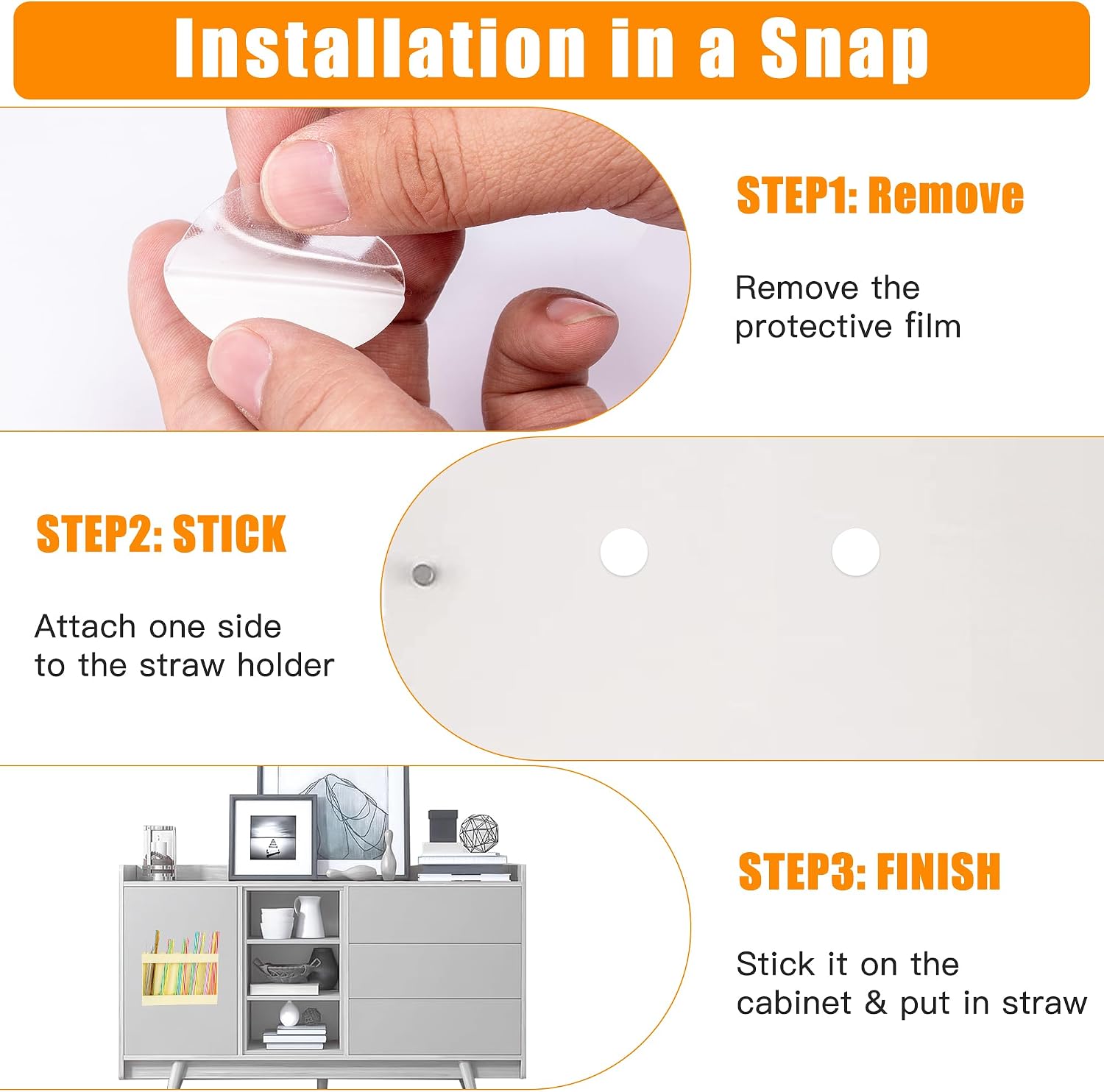 RBACTYES Beige Acrylic Straw Holder, Cabinet Door Mounted Organizer
