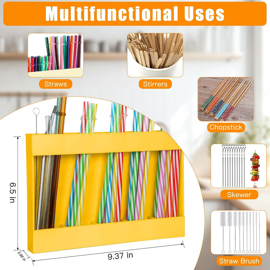 RBACTYES Yellow Acrylic Straw Holder, Adhesive Cabinet Door Organizer