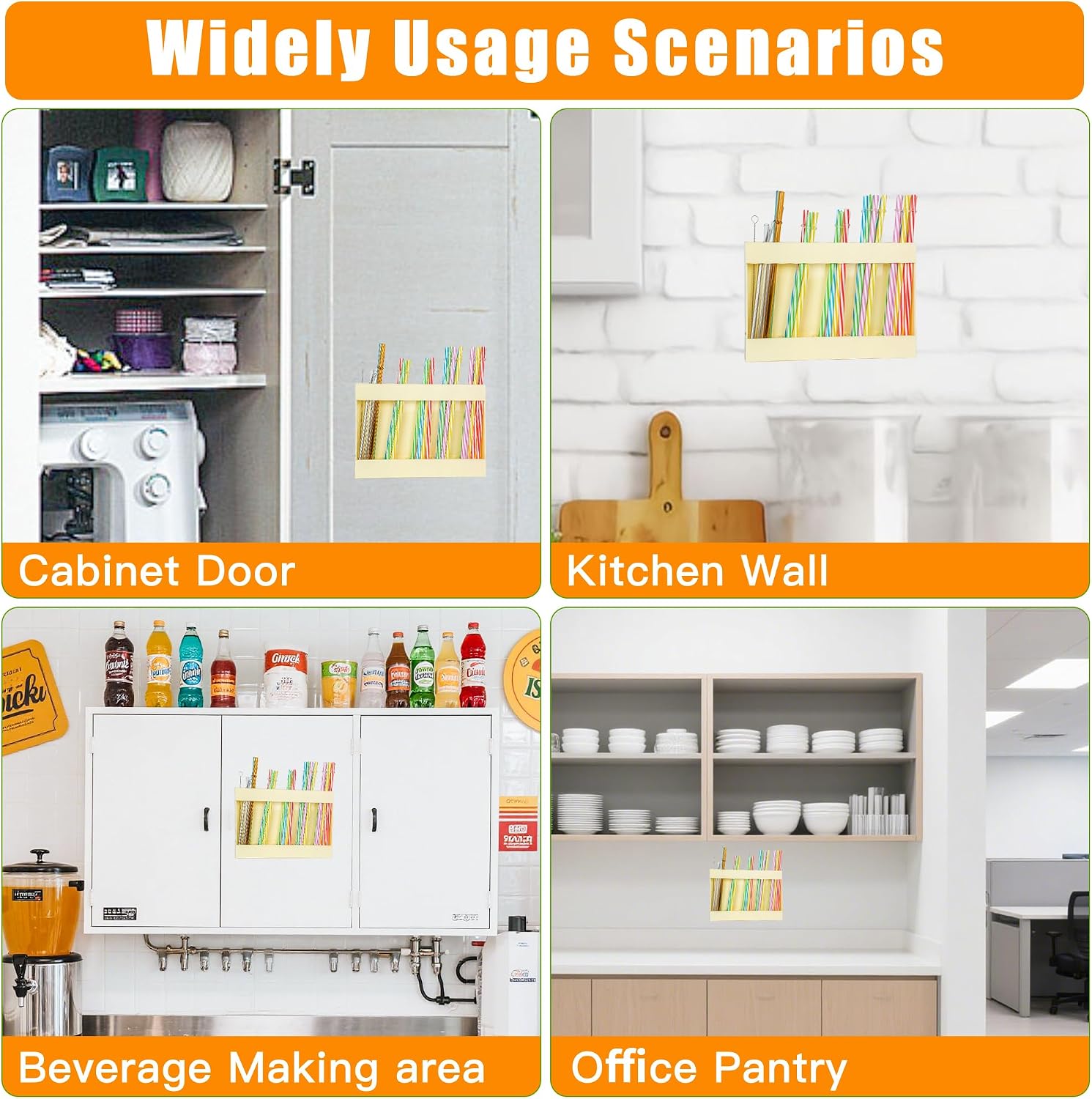 RBACTYES Beige Acrylic Straw Holder, Cabinet Door Mounted Organizer