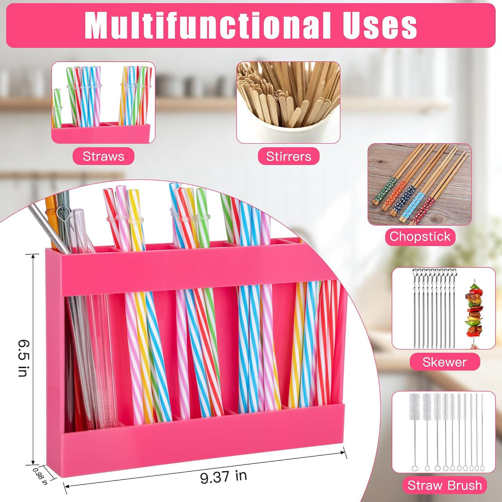 RBACTYES Hot Pink Acrylic Straw Holder, Cabinet Door Mounted Organizer