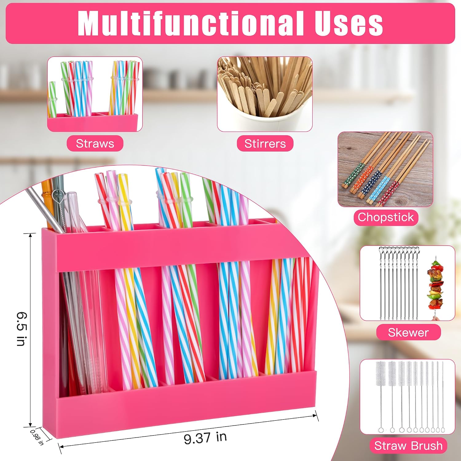 RBACTYES Hot Pink Acrylic Straw Holder, Cabinet Door Mounted Organizer