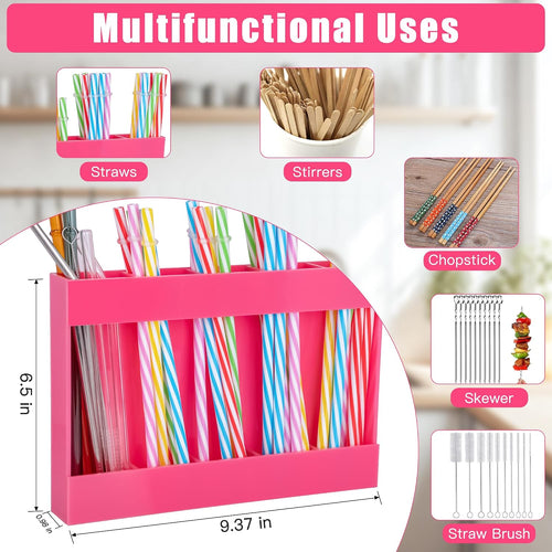 RBACTYES Hot Pink Acrylic Straw Holder, Cabinet Door Mounted Organizer