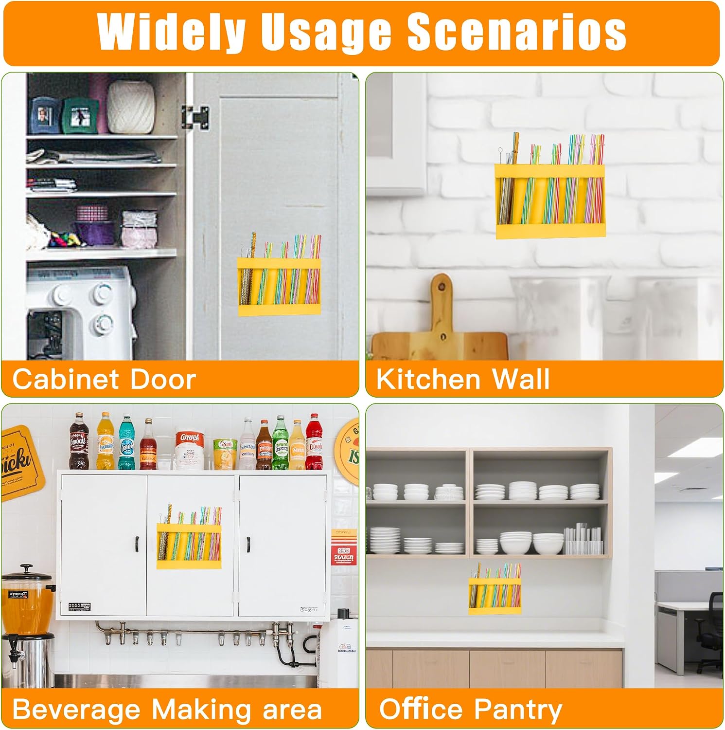 RBACTYES Yellow Acrylic Straw Holder, Adhesive Cabinet Door Organizer